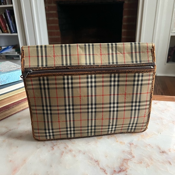 Burberry Brown Haymarket Check Canvas Clutch Bag Multi-Colored Beige - Picture 2 of 9